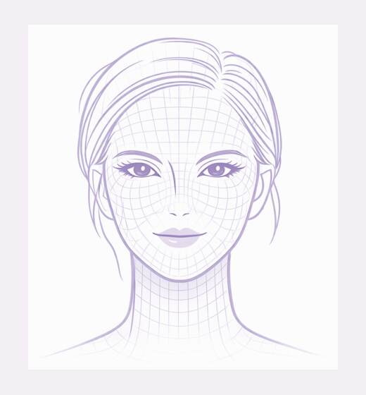 Annotated face map showing where each Toute Nuit shape fits